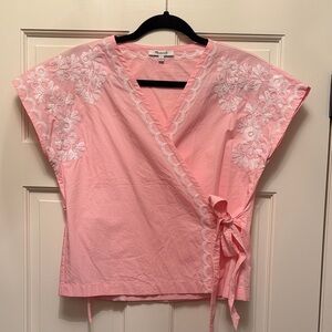 Madewell Pink Embroidered Wrap Blouse